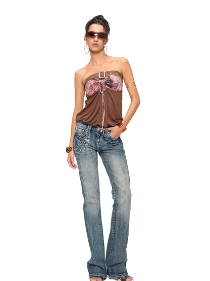 JYOSEI Snake Print Stretch Suede Bustier Top