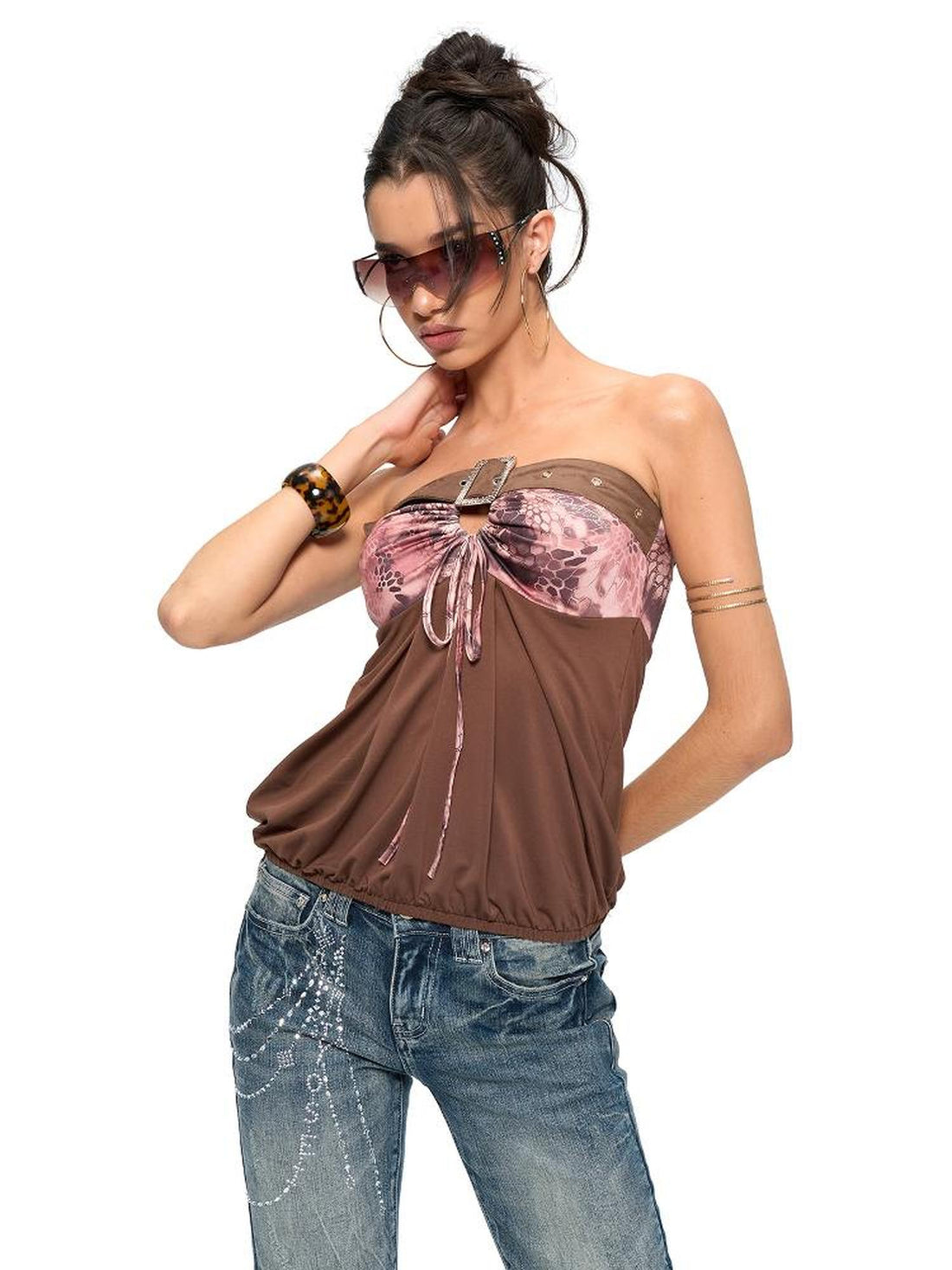 JYOSEI Snake Print Stretch Suede Bustier Top