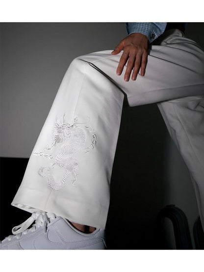 JYOSEI Soft 96% Cotton High Waist Straight Leg European Chic Young Women Ivory Pants