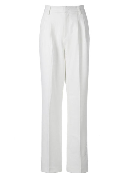 JYOSEI Soft 96% Cotton High Waist Straight Leg European Chic Young Women Ivory Pants