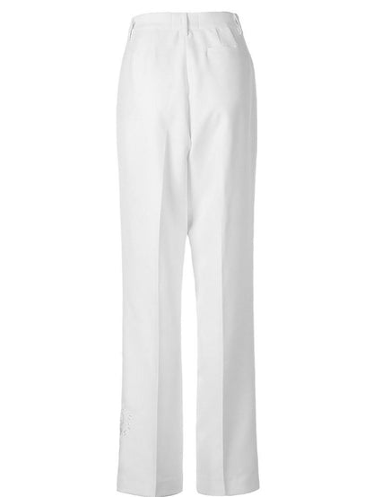 JYOSEI Soft 96% Cotton High Waist Straight Leg European Chic Young Women Ivory Pants