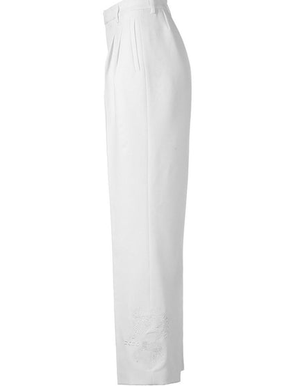JYOSEI Soft 96% Cotton High Waist Straight Leg European Chic Young Women Ivory Pants