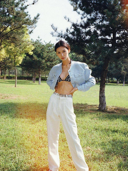 JYOSEI Soft 96% Cotton High Waist Straight Leg European Chic Young Women Ivory Pants