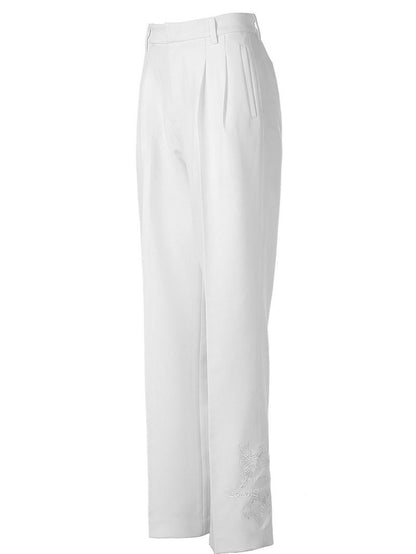 JYOSEI Soft 96% Cotton High Waist Straight Leg European Chic Young Women Ivory Pants