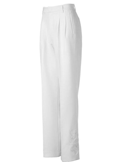 JYOSEI Soft 96% Cotton High Waist Straight Leg European Chic Young Women Ivory Pants