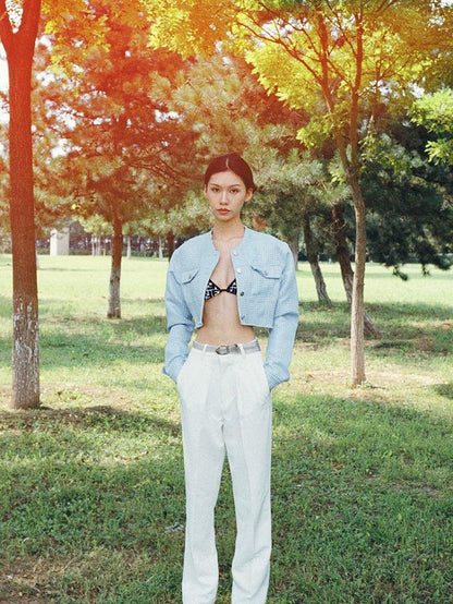 JYOSEI Soft 96% Cotton High Waist Straight Leg European Chic Young Women Ivory Pants