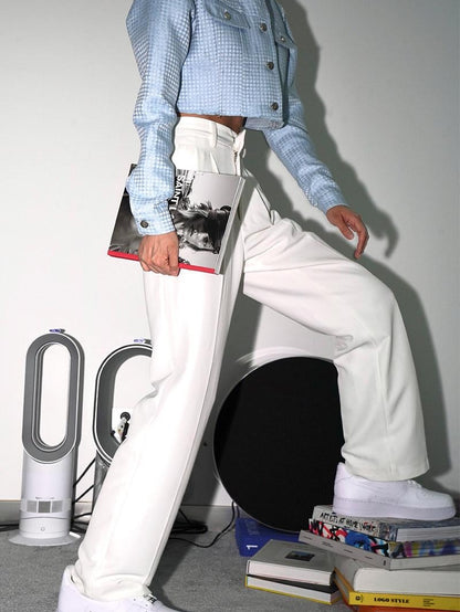 JYOSEI Soft 96% Cotton High Waist Straight Leg European Chic Young Women Ivory Pants