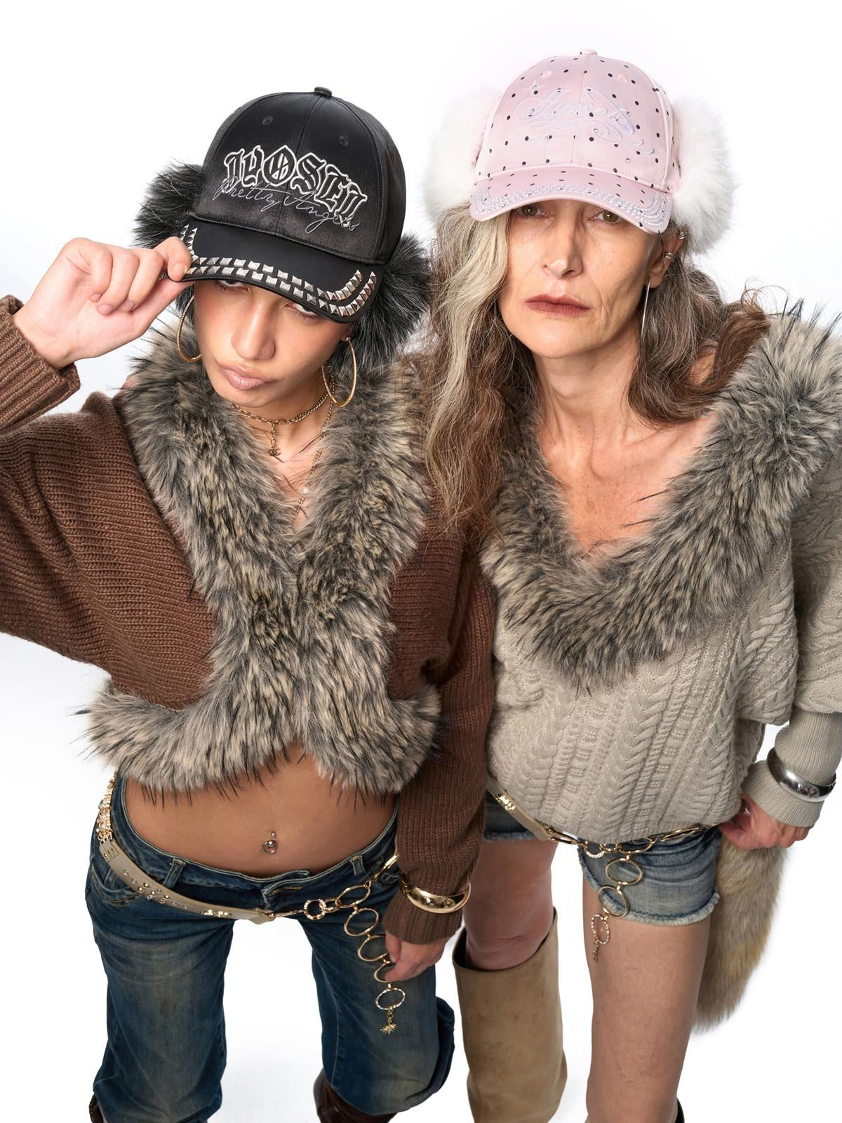 JYOSEI Soft Acrylic Knit European Loose Cinched Waist V-ceck Brown Girls Jacket