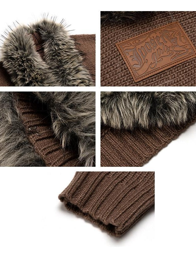 JYOSEI Soft Acrylic Knit European Loose Cinched Waist V-ceck Brown Girls Jacket