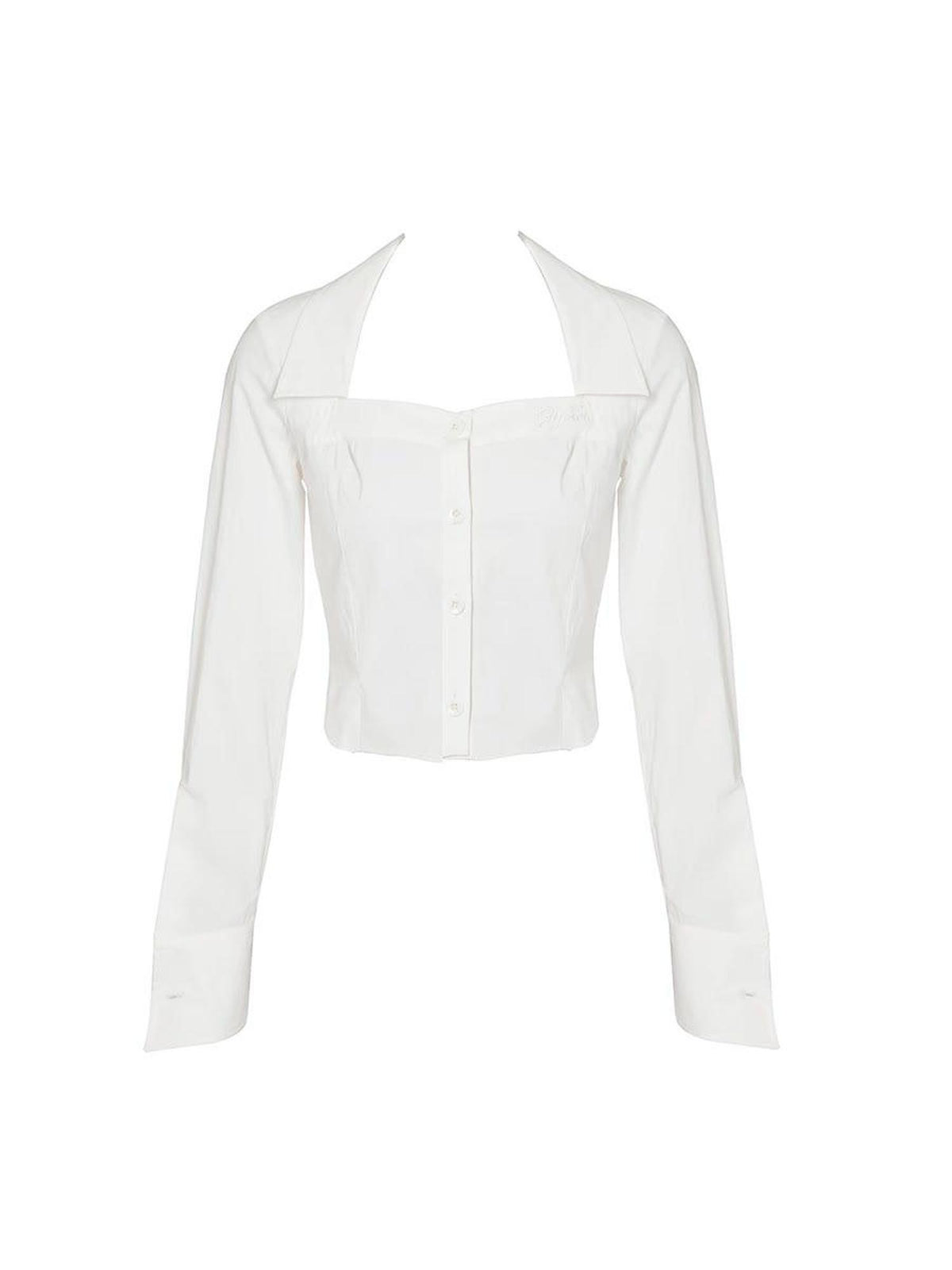 JYOSEI Solid Color Stand Collar Button Front Slim Fit Cotton Long Sleeve Women&