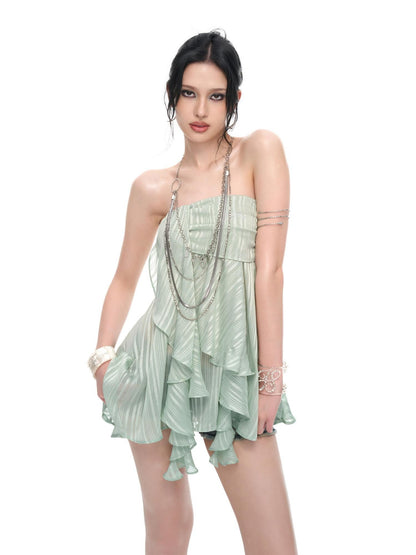 JYOSEI Striped Shimmer Ruffled Asymmetric Women&