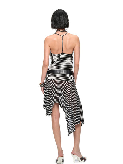 JYOSEI Striped V-Neck Asymmetrical Hem Slip Dress