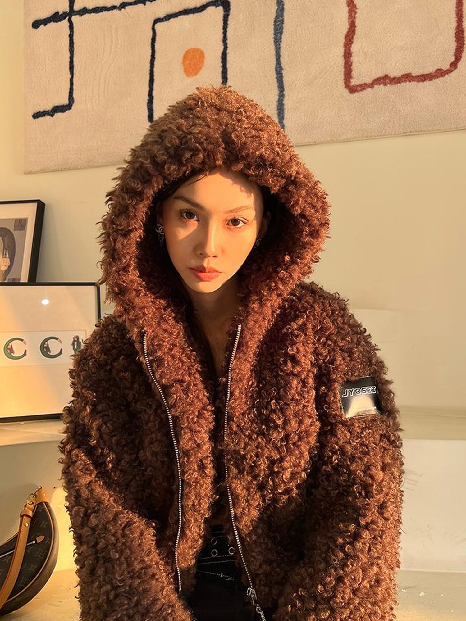 JYOSEI Teddy Fleece Short Puffer Jacket With Ribbed Cuffs