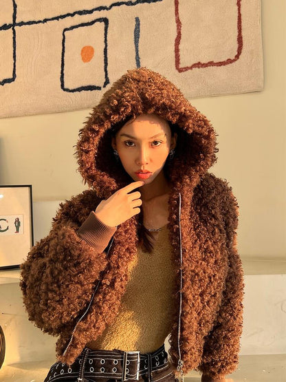 JYOSEI Teddy Fleece Short Puffer Jacket With Ribbed Cuffs