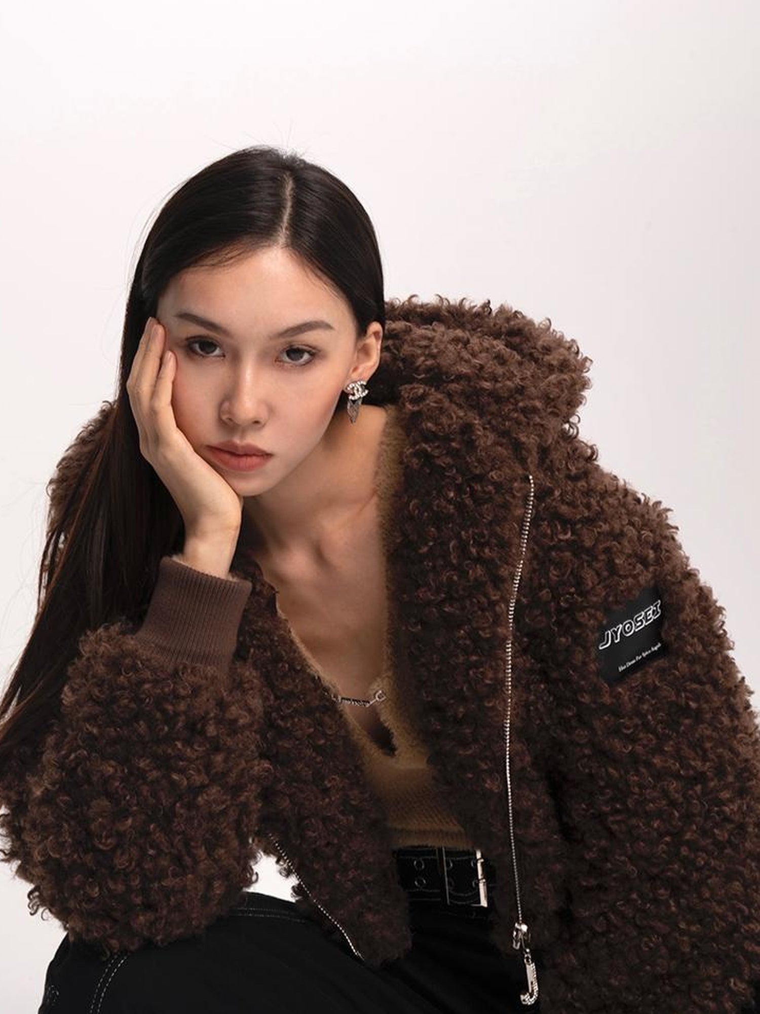 JYOSEI Teddy Fleece Short Puffer Jacket With Ribbed Cuffs