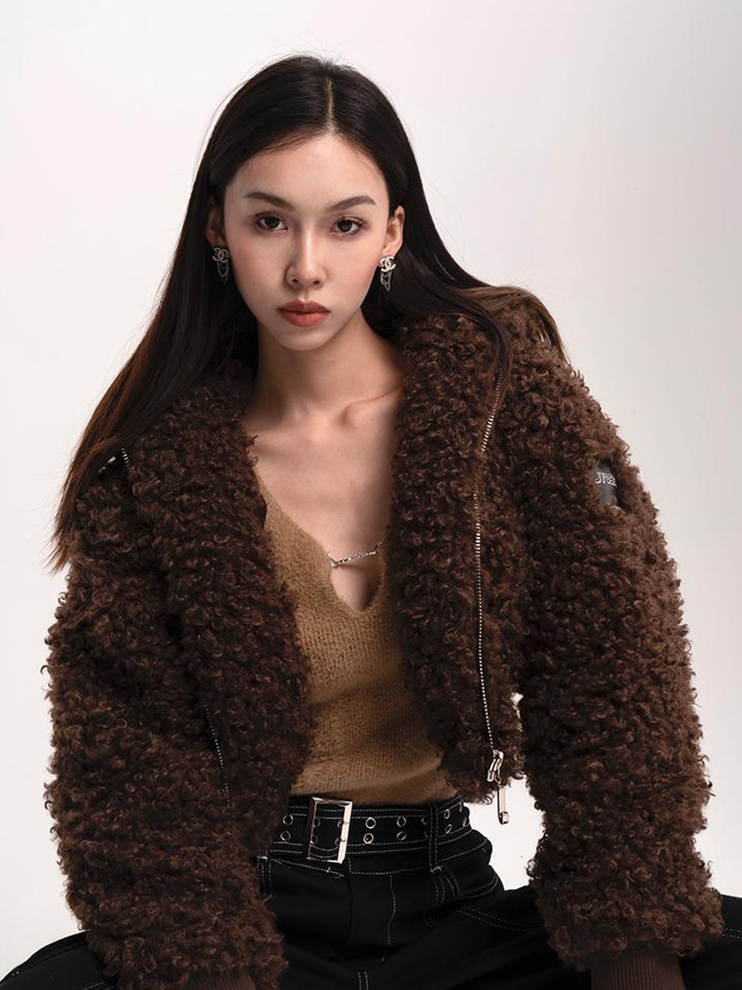 JYOSEI Teddy Fleece Short Puffer Jacket With Ribbed Cuffs