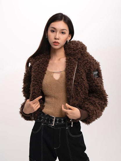 JYOSEI Teddy Fleece Short Puffer Jacket With Ribbed Cuffs