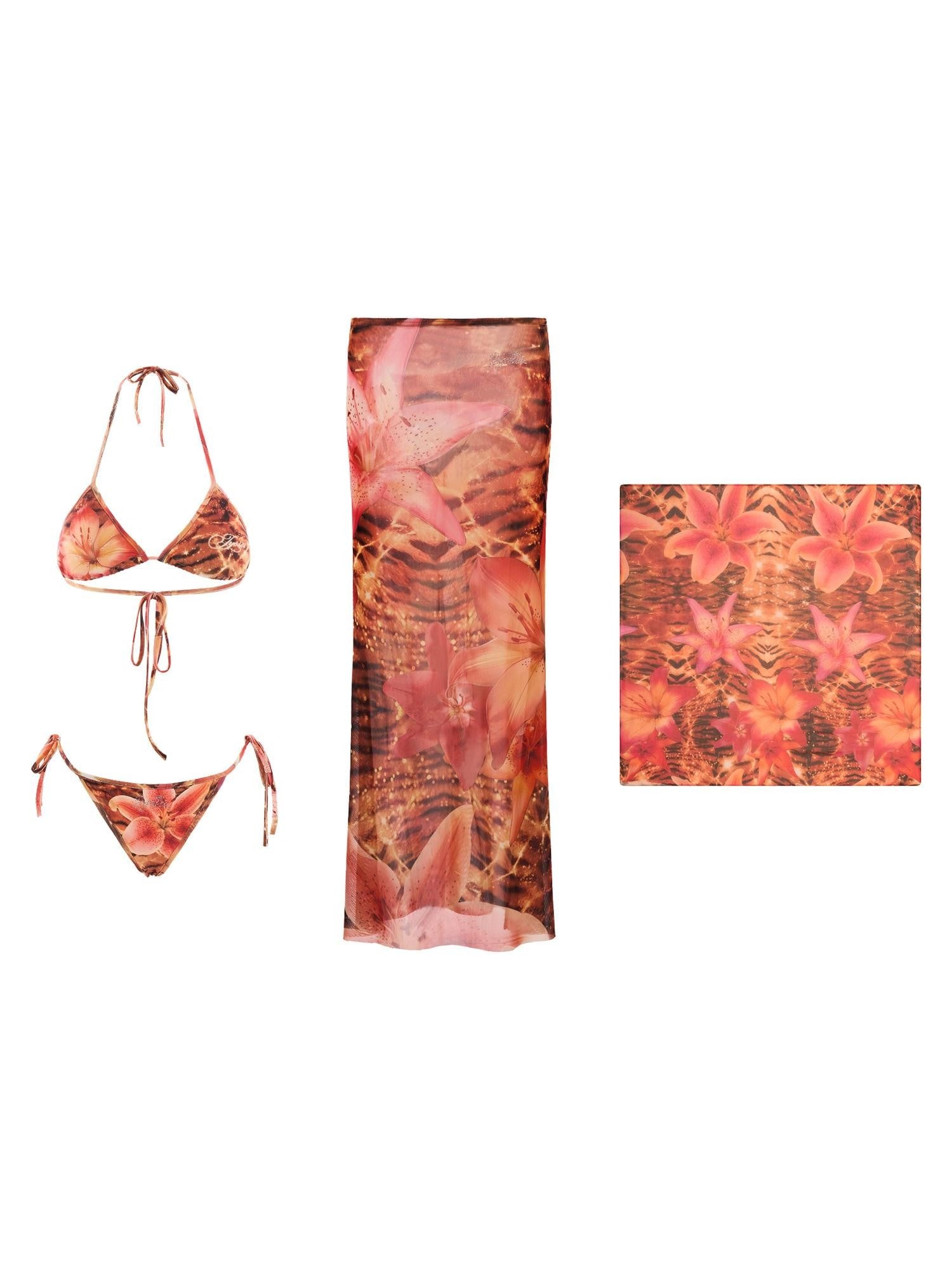 JYOSEI Tiger Stripe Tie Detail Skirt And Scarf Set Women&