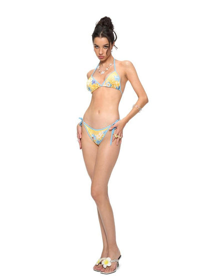JYOSEI Two Piece Adjustable Ties Tropical Print Bikini Set With Removable Padding