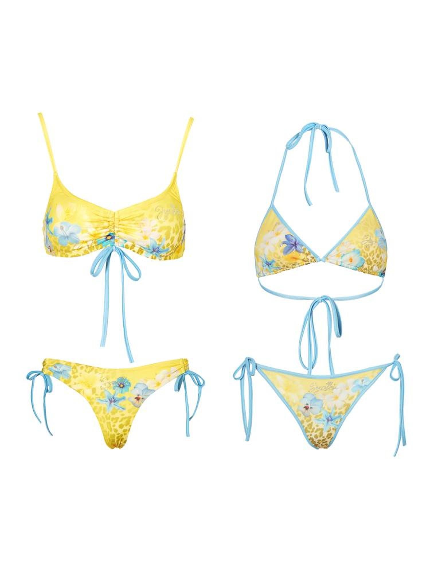 JYOSEI Two Piece Adjustable Ties Tropical Print Bikini Set With Removable Padding