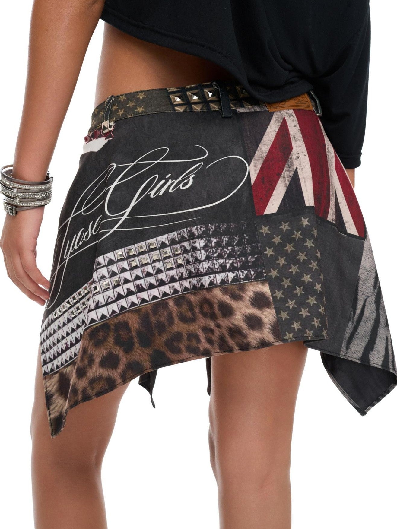 JYOSEI Union Jack Patchwork Print Lace Up Rivet Applique Women&