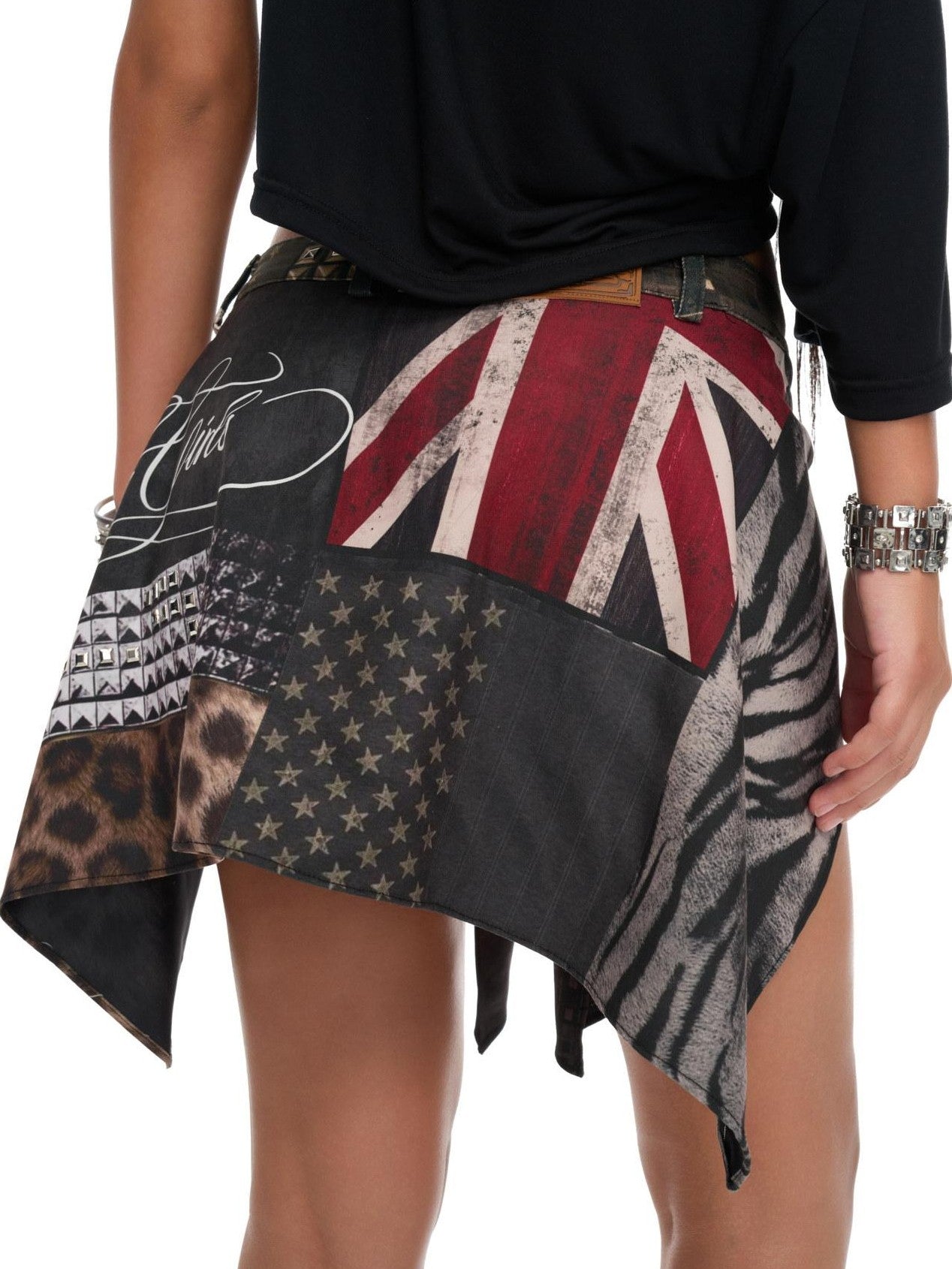 JYOSEI Union Jack Patchwork Print Lace Up Rivet Applique Women&