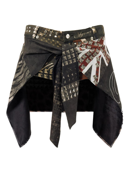 JYOSEI Union Jack Patchwork Print Lace Up Rivet Applique Women&