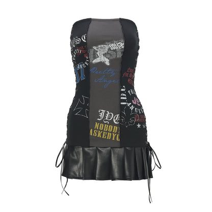 JYOSEI_V-Neck_Punk_Print_Corset_Mini_Dress_With_Lacing_Metal_Details_MISSTT