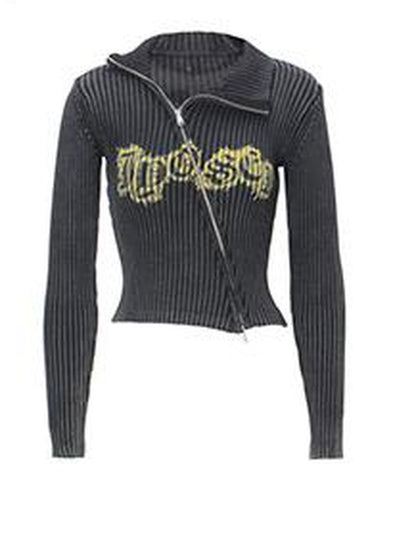 JYOSEI Vintage Black Grey Washed Wide Leg Low Rise Jeans with Leopard Print and Rhinestones