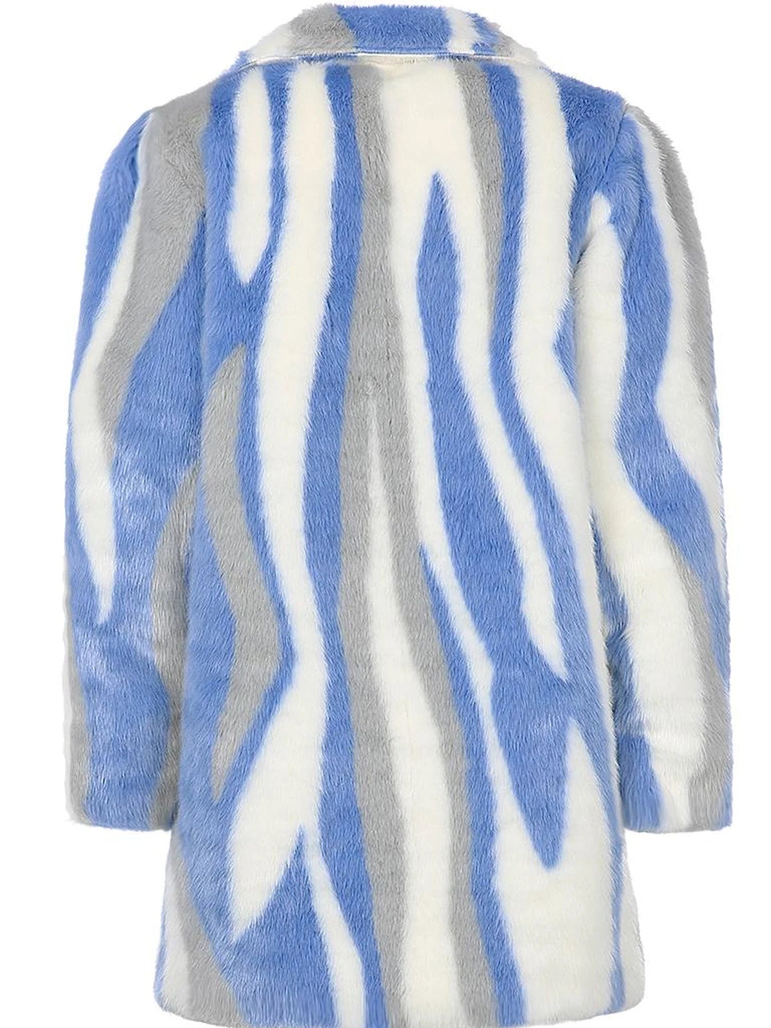 Vintage Blue White Stripe Faux Mink Long Coat