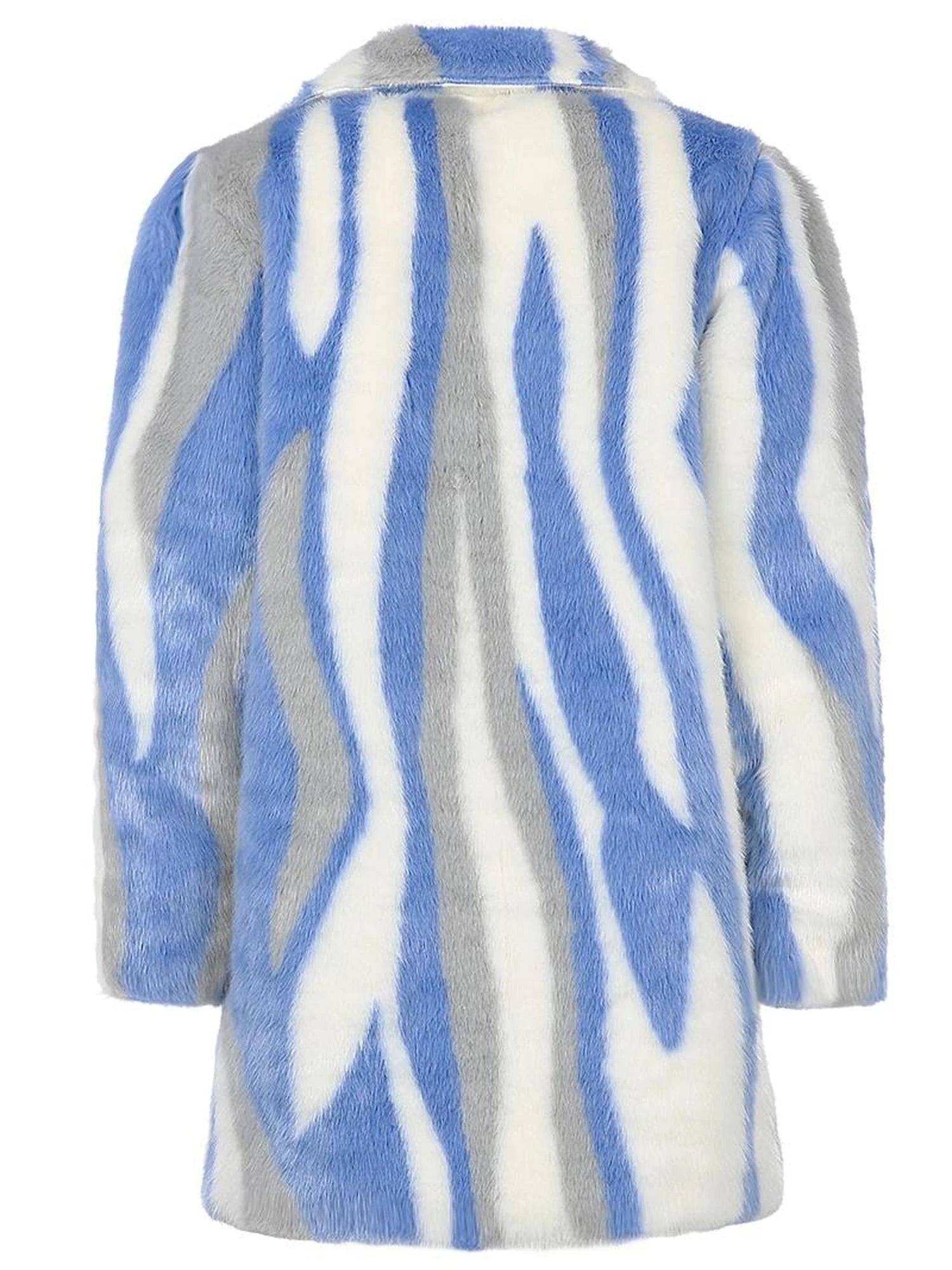 Vintage Blue White Stripe Faux Mink Long Coat