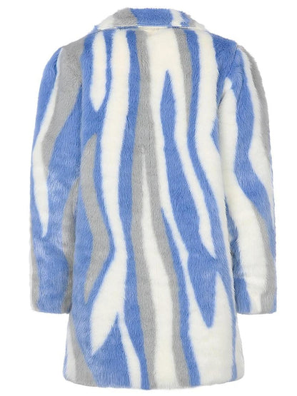 Vintage Blue White Stripe Faux Mink Long Coat