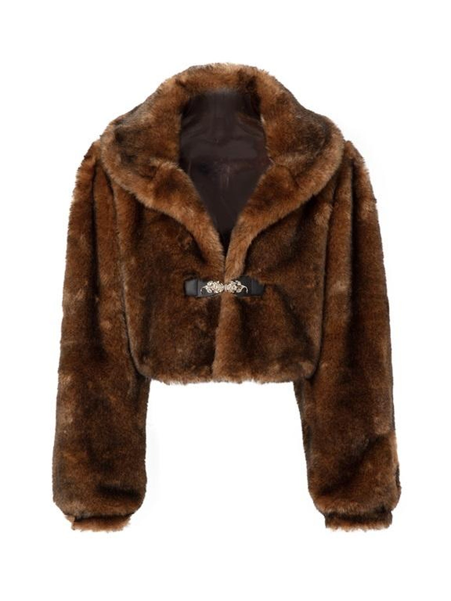 JYOSEI Vintage Brown Black Faux Fur Cropped Jacket