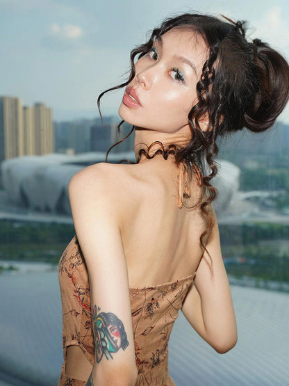 Vintage Brown Suede Cutout Cowgirl Dress