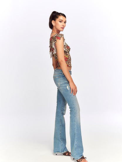 JYOSEI Vintage Floral Leopard Mesh Top