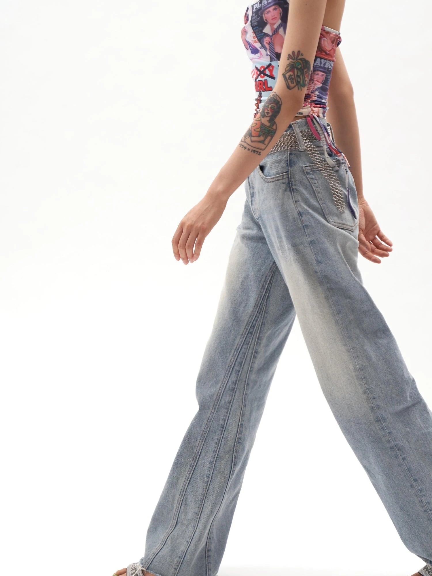 Vintage Light Blue High Waisted Wide Leg Denim Pants