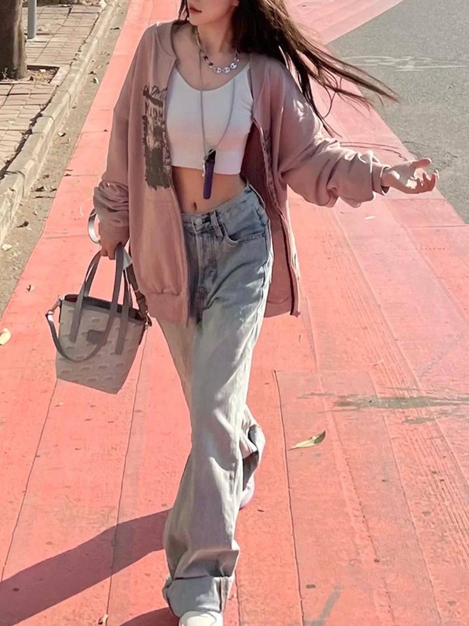 Vintage Light Blue High Waisted Wide Leg Denim Pants