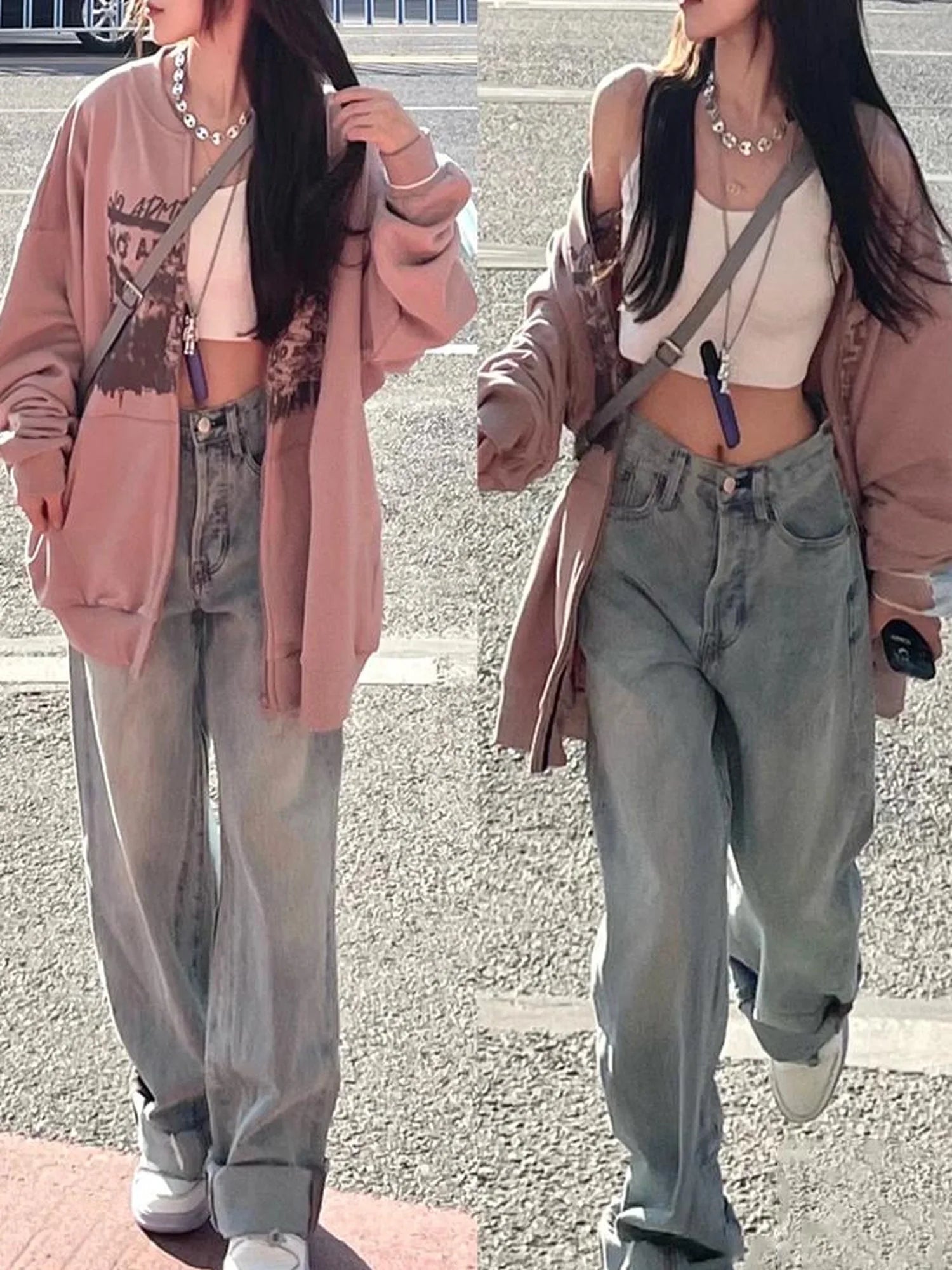 Vintage Light Blue High Waisted Wide Leg Denim Pants