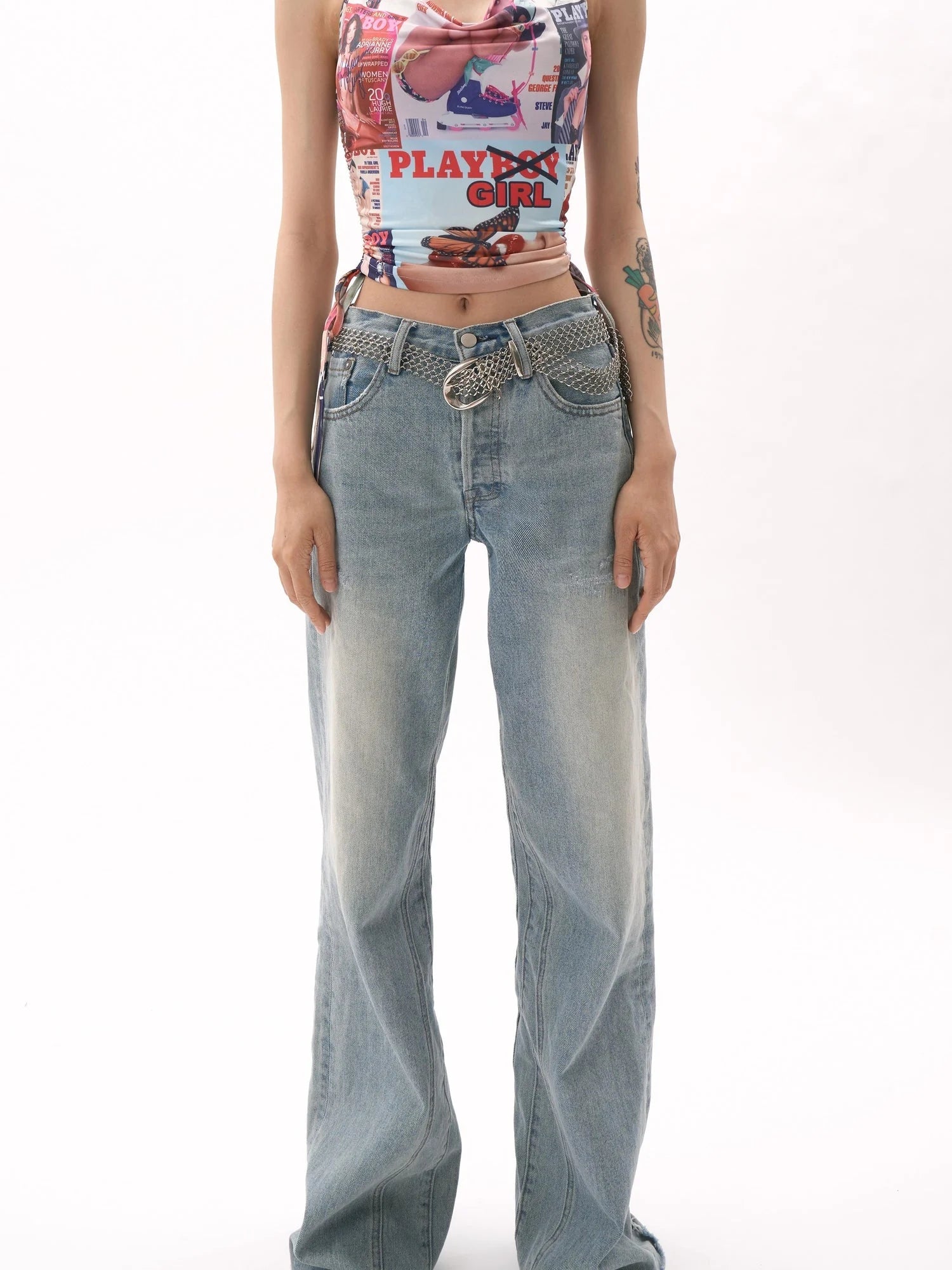 Vintage Light Blue High Waisted Wide Leg Denim Pants