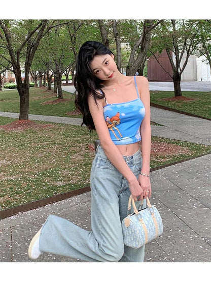 Vintage Light Blue High Waisted Wide Leg Denim Pants