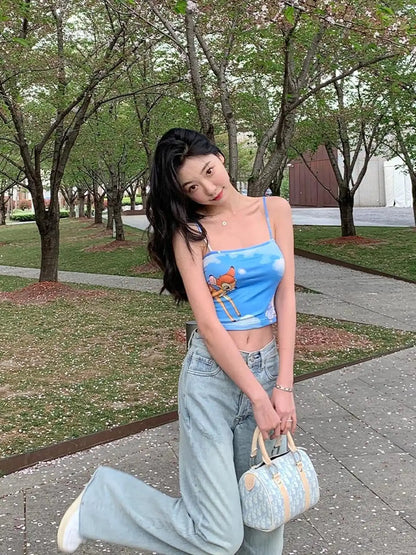 Vintage Light Blue High Waisted Wide Leg Denim Pants