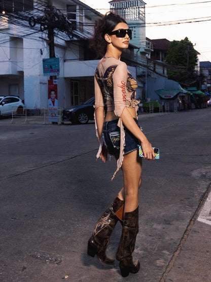JYOSEI Vintage Low Rise Distressed Denim Shorts