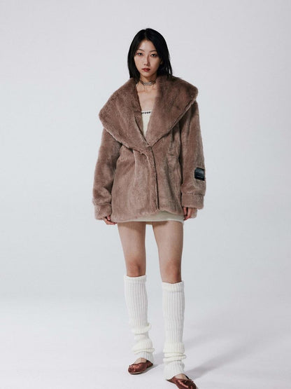 JYOSEI Vintage Rabbit Fur Collar Short Coat Women Winter