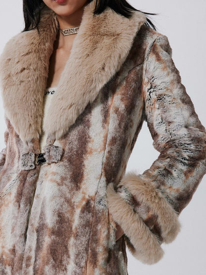 JYOSEI Vintage Rabbit Fur Collar Short Coat Women Winter