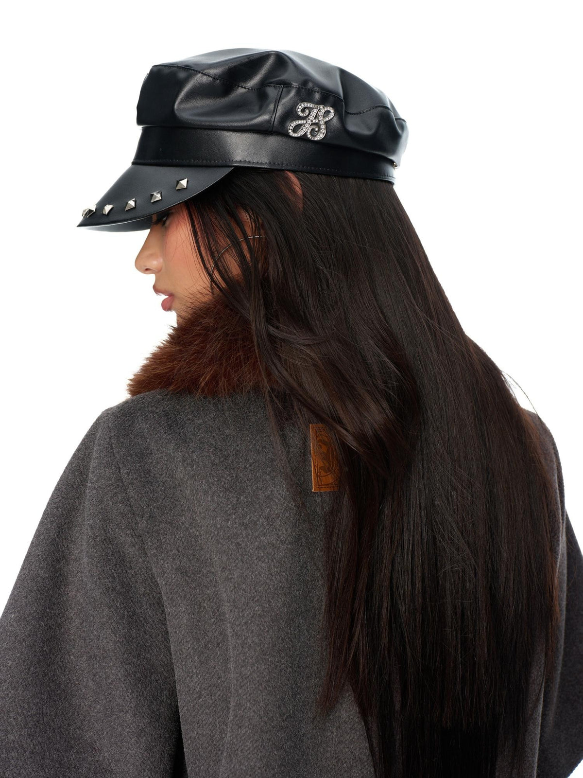 JYOSEI Vintage Studded Punk Flat Top Short Brim Women&