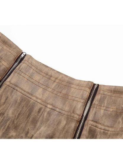 Vintage Suede Look Oversized Jacket And Bodycon Skirt Set