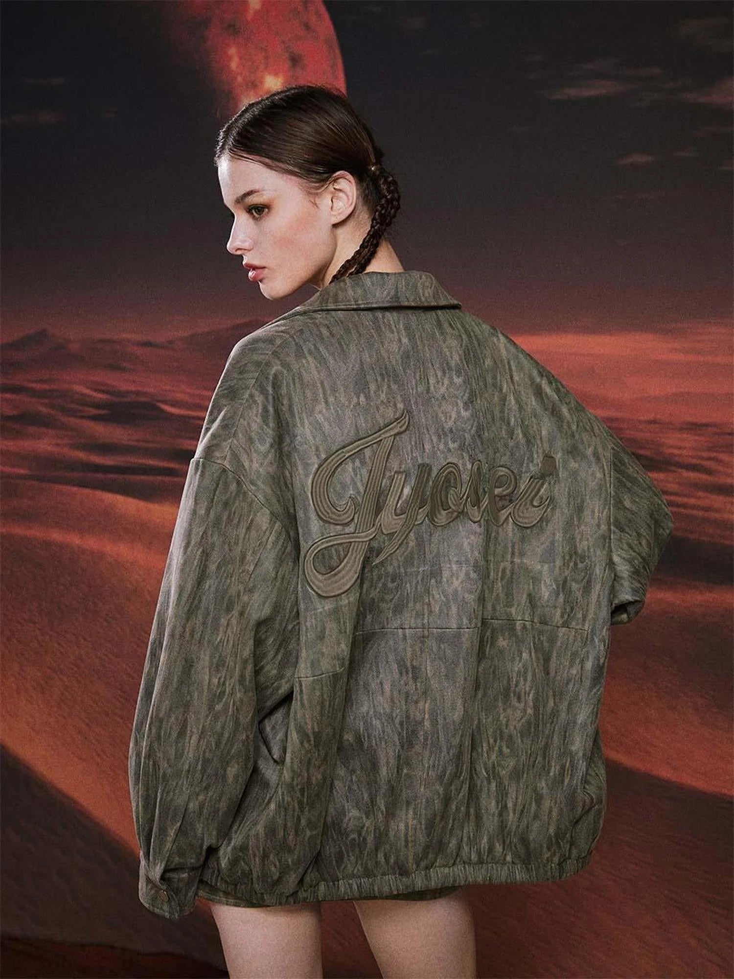 Vintage Suede Look Oversized Jacket And Bodycon Skirt Set