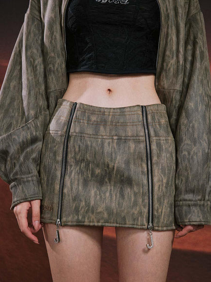JYOSEI Vintage Suede Look Oversized Jacket And Bodycon Skirt Set