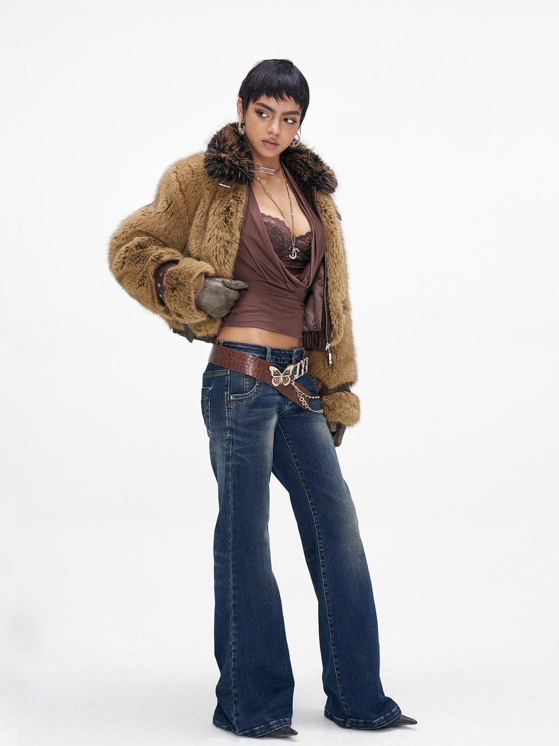 JYOSEI Vintage Washed Blue Low Rise Flared Jeans Loose Fit Wide Leg Trousers