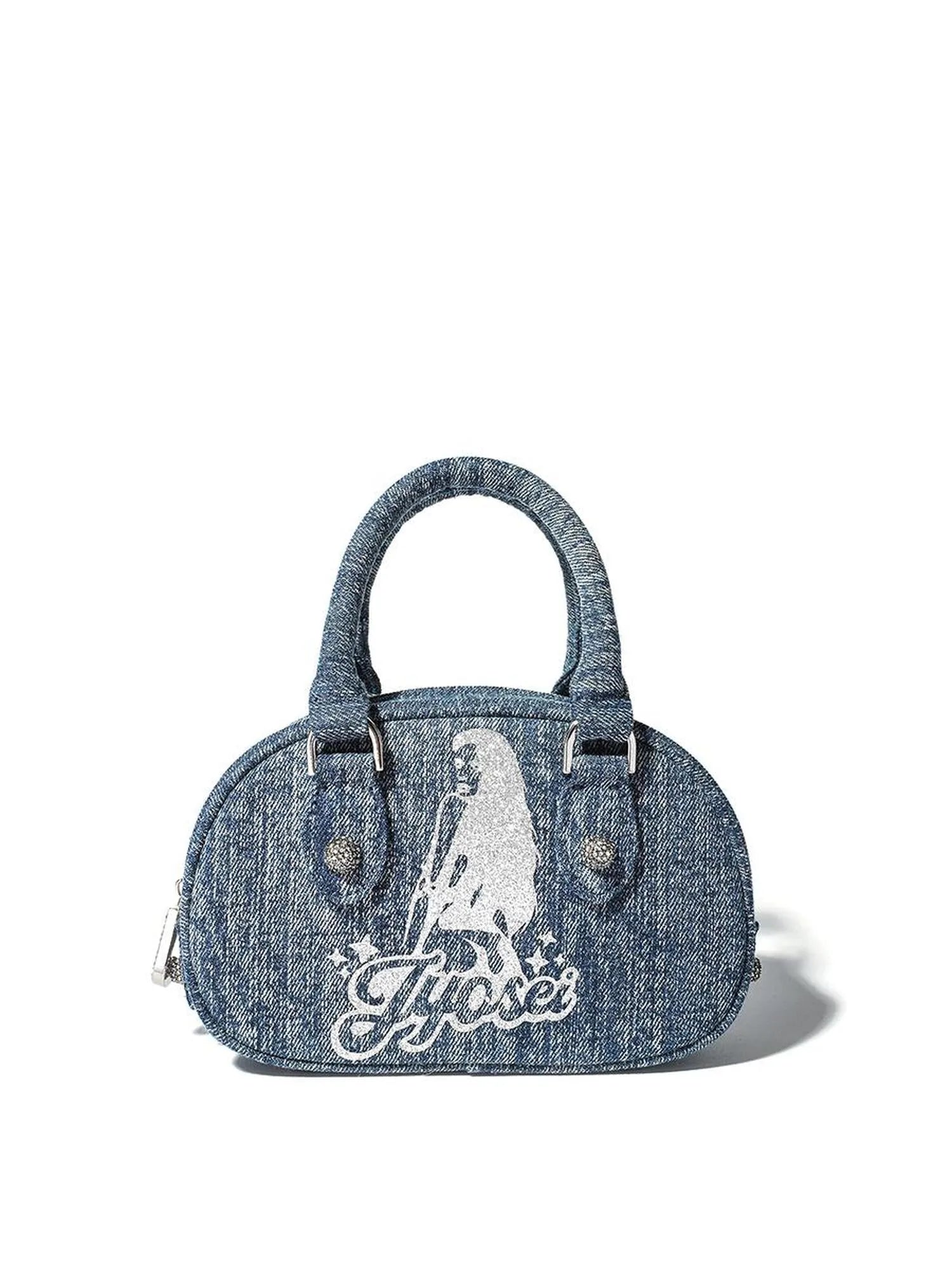 Vintage Y2 K Denim Bowling Bag With Glitter Chains